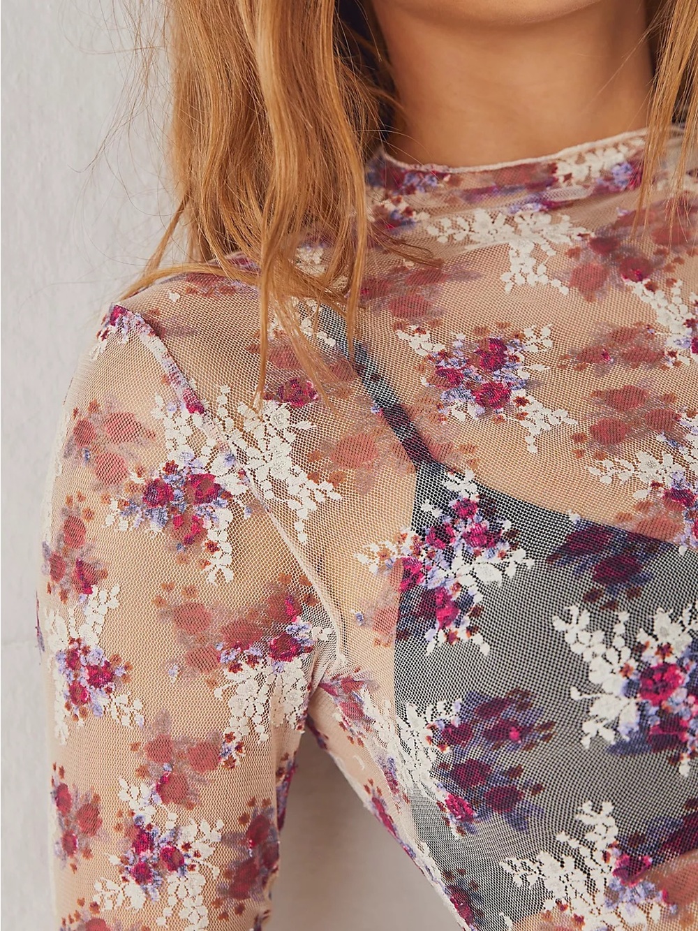 Intimately Lady Luxe Free People Printed Lace Layering Top Size Large - Picture 4 of 4